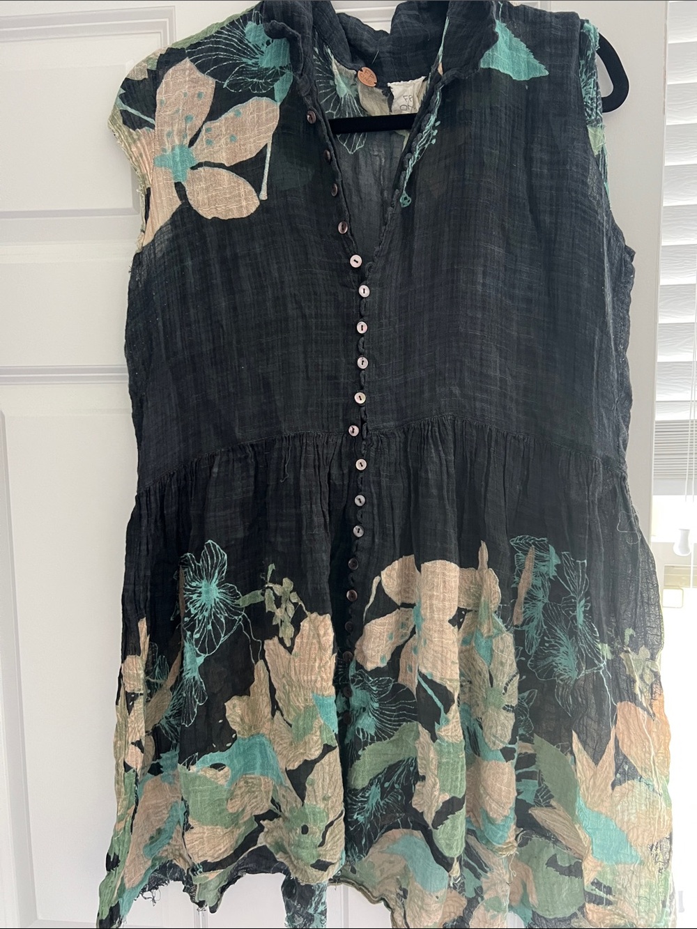 Free People Black Floral Button-Front Tunic